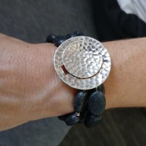 Silpada Hammered Silver and Black Bracelet